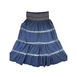 Indigo & Lace Womens Blue & White Maxi Skirt Smocked Waist Boho Western Size Med